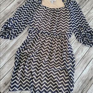 Long sleeve dress with white and blue stripes